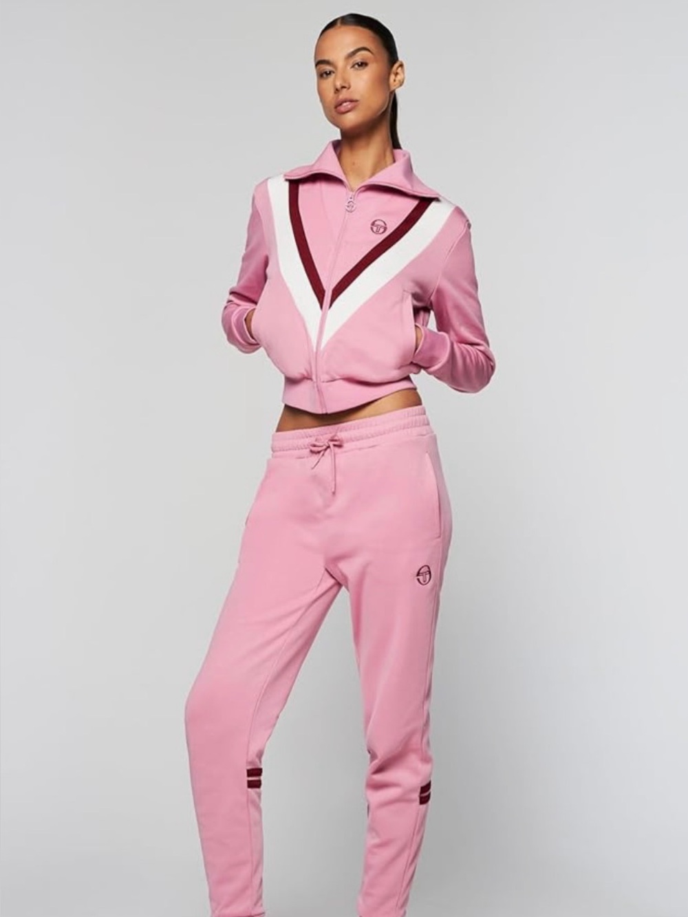 Sergio Tacchini Federica Pink Chevron Zip-Front Track Jacket Medium Vintage